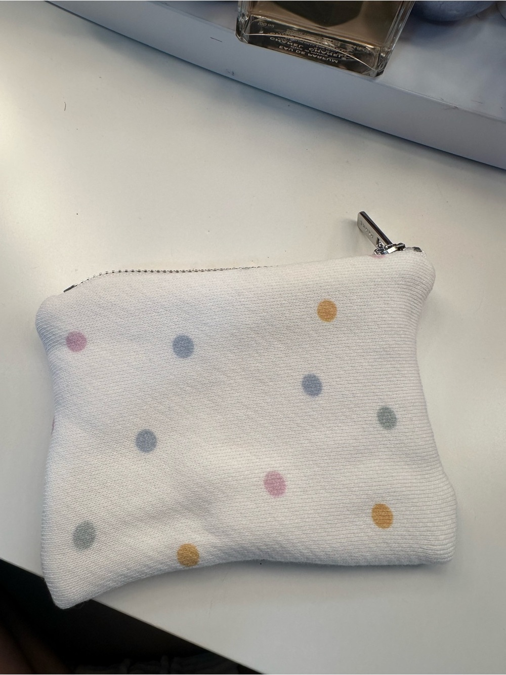 Polka Dot Cotton Zip Cosmetic Pouch - White with Pastel Dots